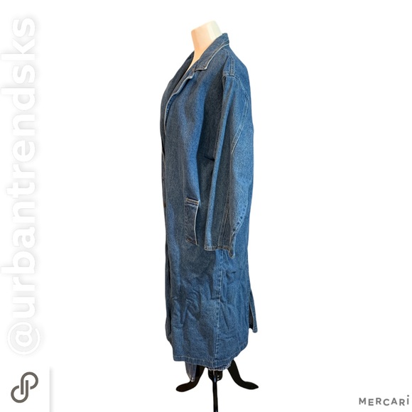 Vintage Full Length Denim trench jacket Chore Coat L/XL - Picture 3 of 5